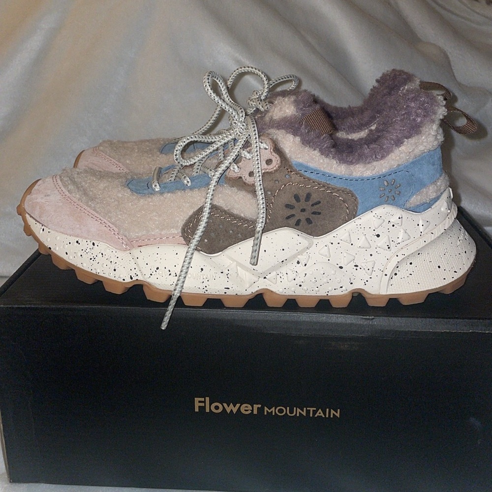 Flower Mountain KOTETSU Shearling and Suede Sneakers in Dove  grey-Beige - Picture 12 of 16